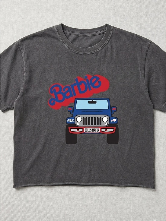 Barbie Tops - Buffalo Bills Barbie Crop Graphic Jeep Tee - Charcoal Gray